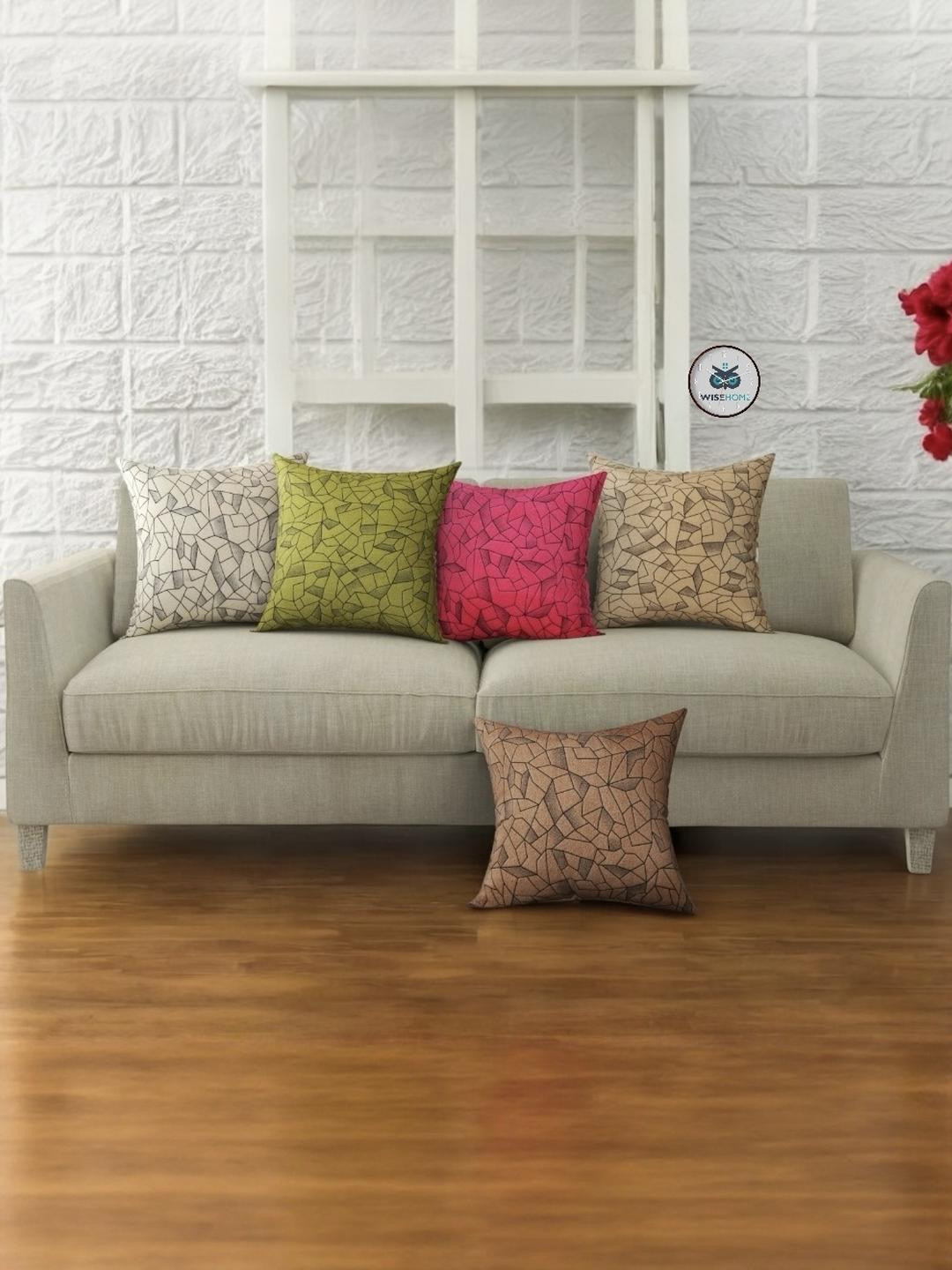 WISE HOME Set of 5 Pieces Multi Colored Square Cushion Cover