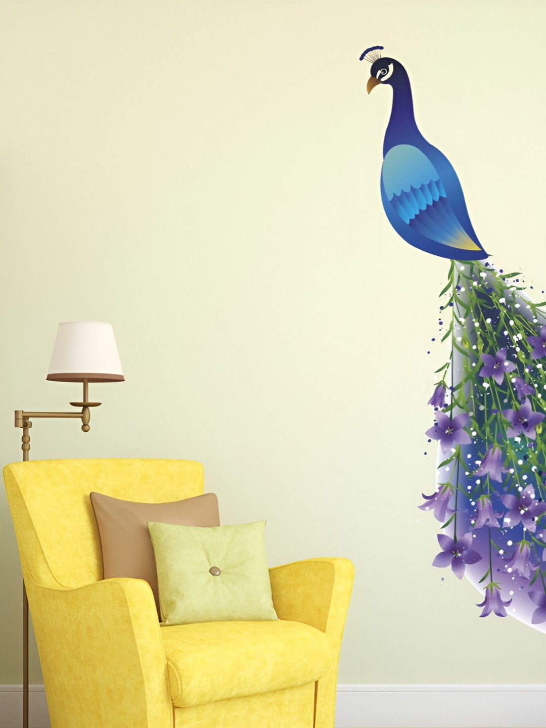 LANSTICK Unisex Peacock With Floral Theme Wall Sticker