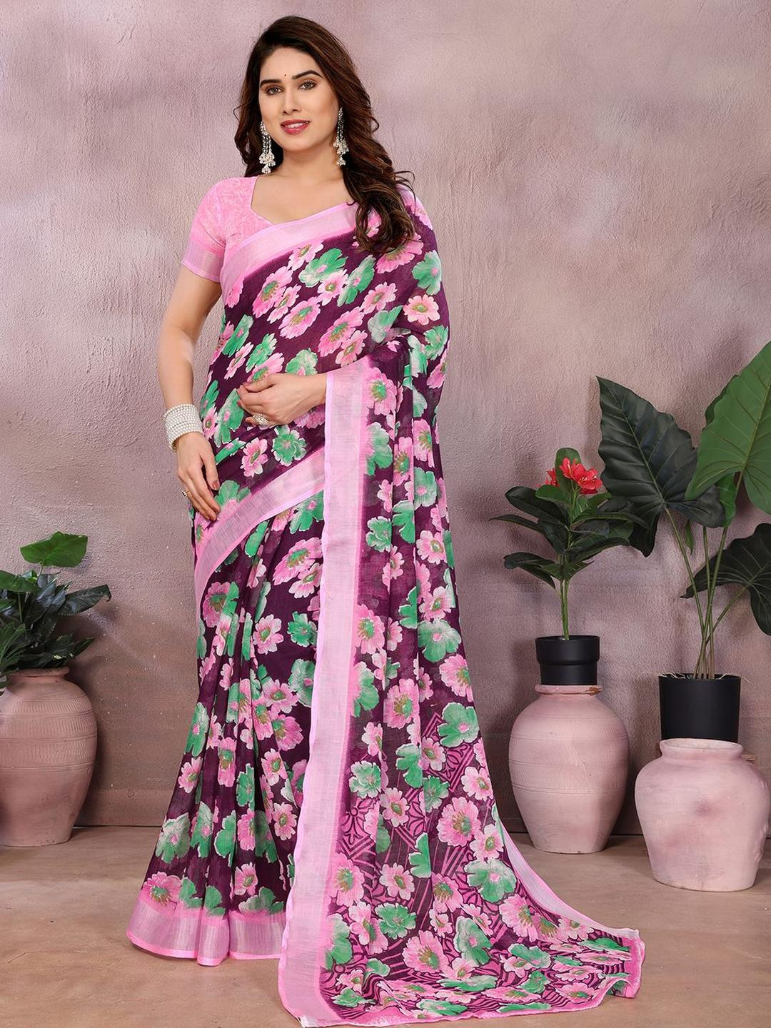 Moda Rapido Moda Rapido Stylish Floral Print Cotton Saree