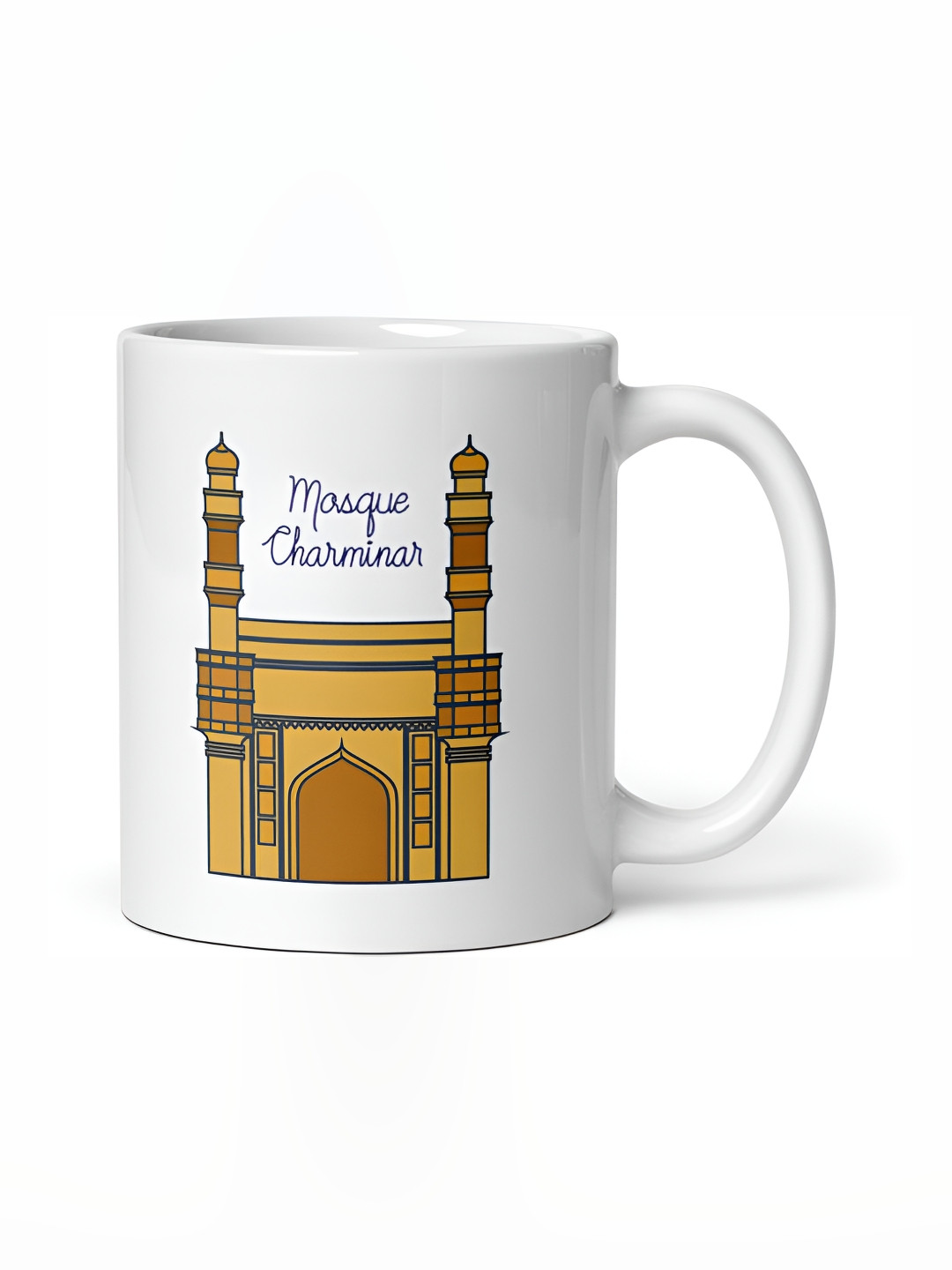 Mr UVD White & Yellow Charminar Printed Ceramic Mug 350ml