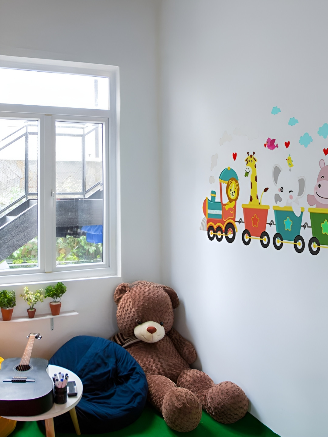 prettykrafts 2Pcs Yellow & Green Animals On Train & Height Measurement Stickers