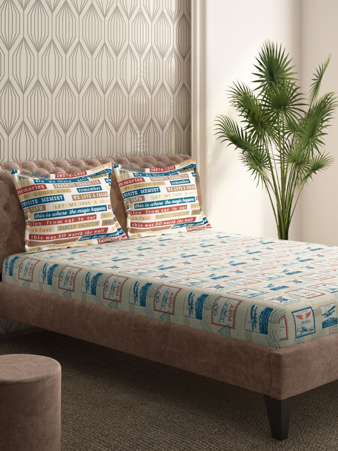 Portico Colorful Comfort Beige Abstract Cotton 210 TC Double King Bedsheet Set-2.24mX2.74m