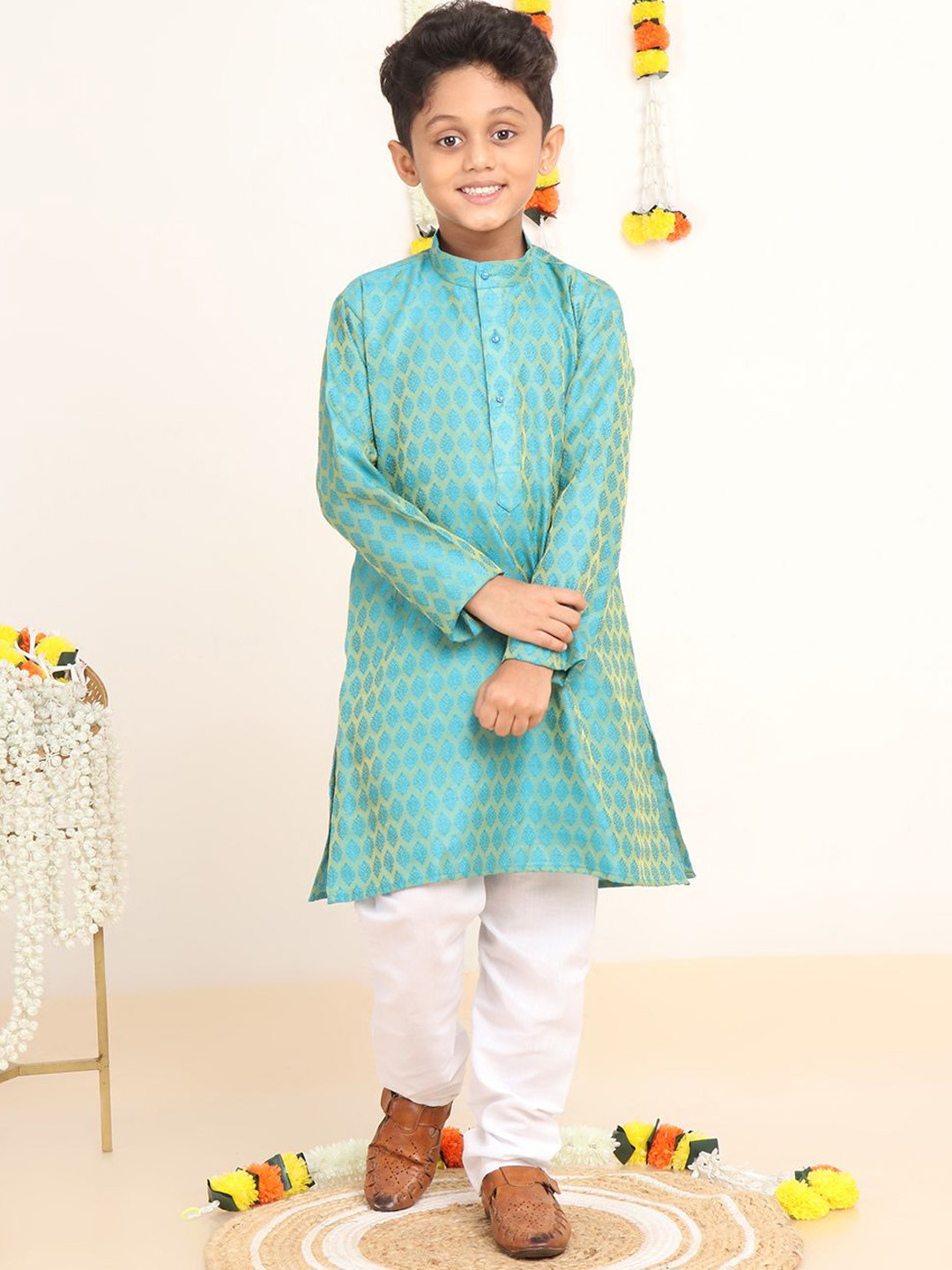 Baba & Baby Boys Woven Design Kurta with Pyjama