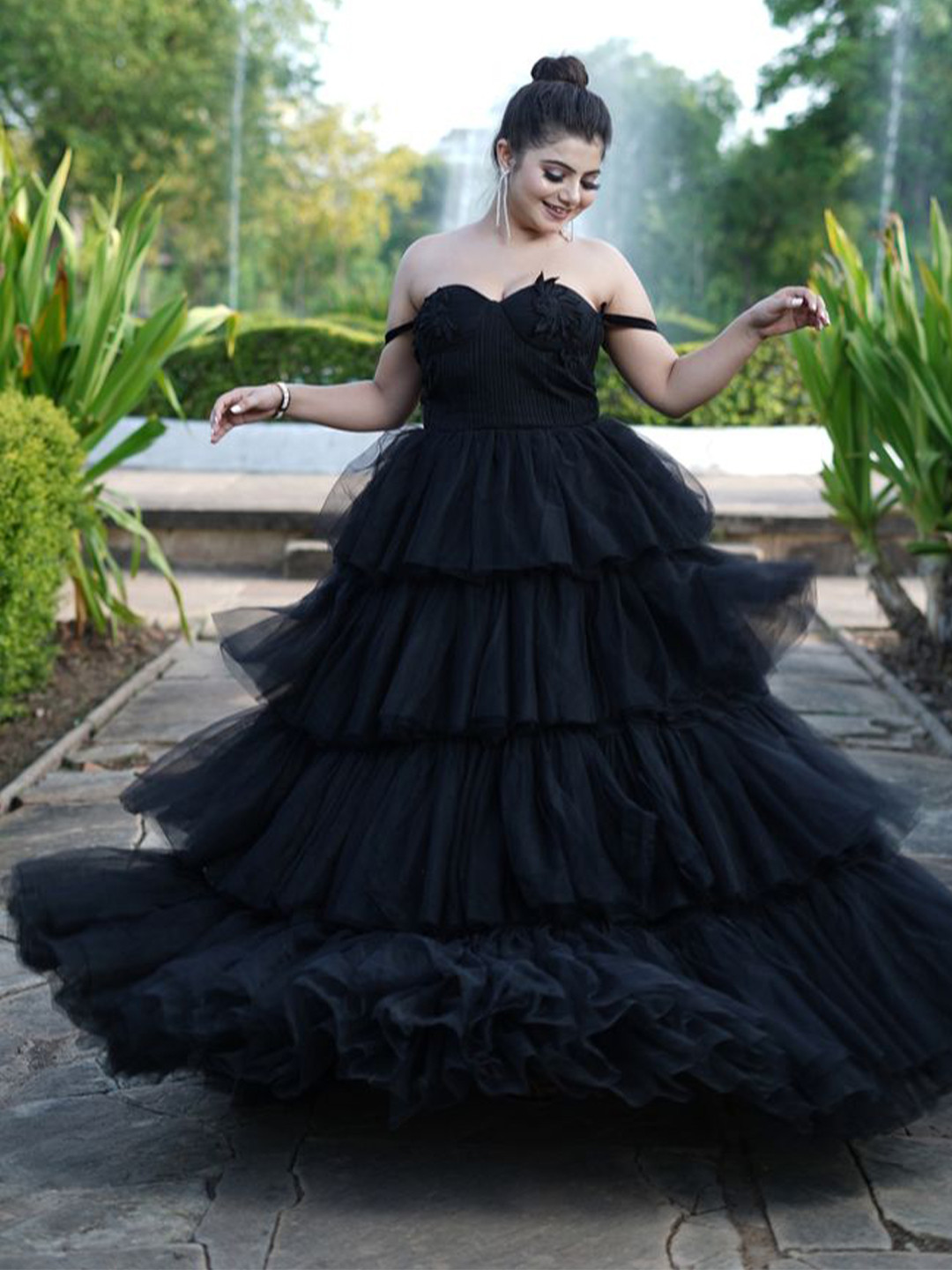 TAILORMADE CLOTHING Net Off-Shoulder Tulle Gown Maxi Dress