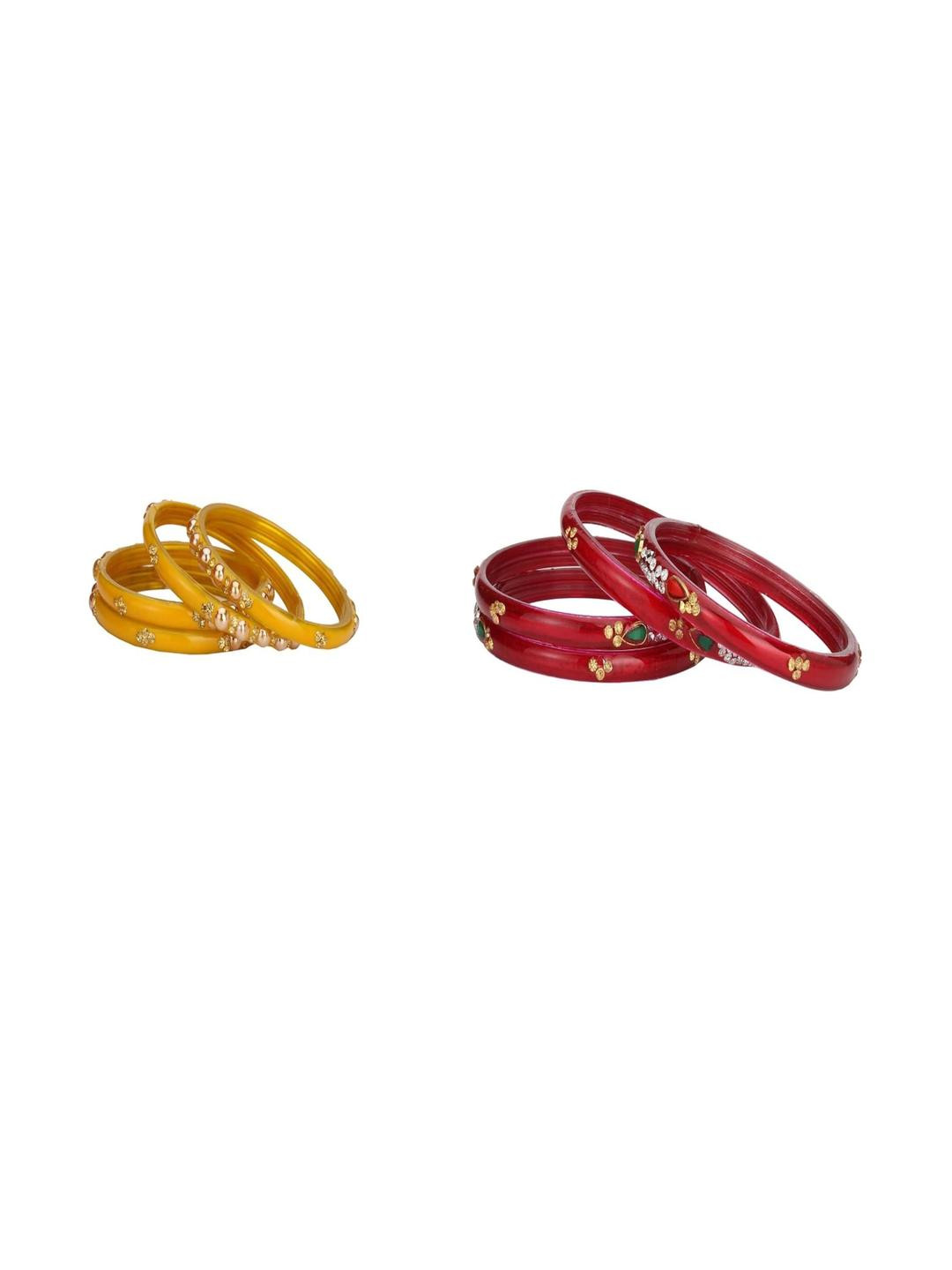 Somil Combo Bangle Set For Women | Traditional Daily Bangles | Perfect For Parties & Functions, Combo Of 2 Set, Yellow, Red