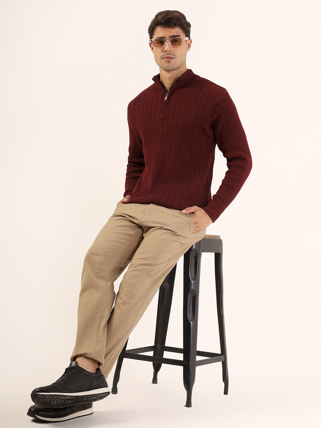 Kveto style redefined Men Cable Knit High Neck Pullover Sweaters