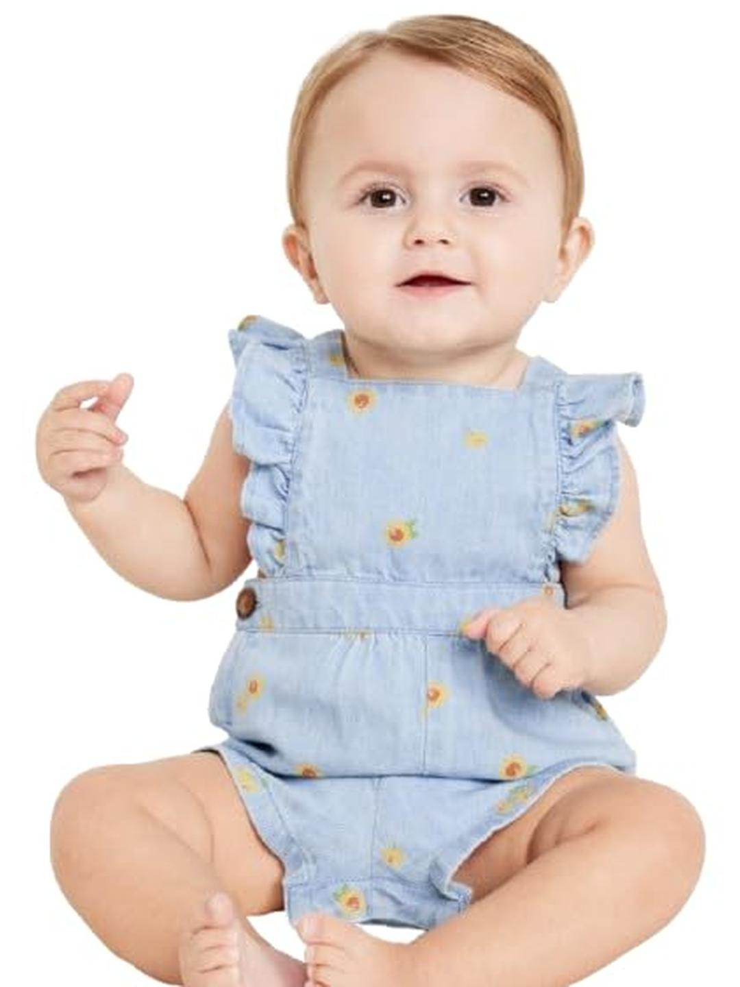 Light Blue Jean Utility Romper For Girls