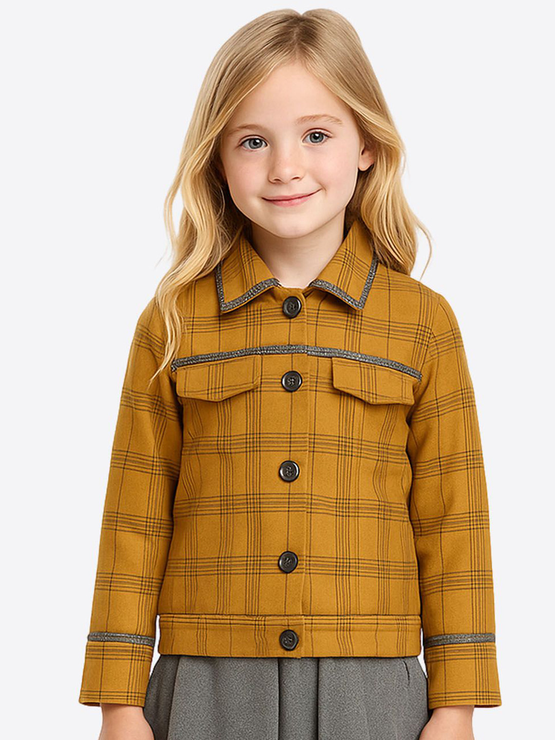 CUTECUMBER Checked Long Sleeves Pea Coat