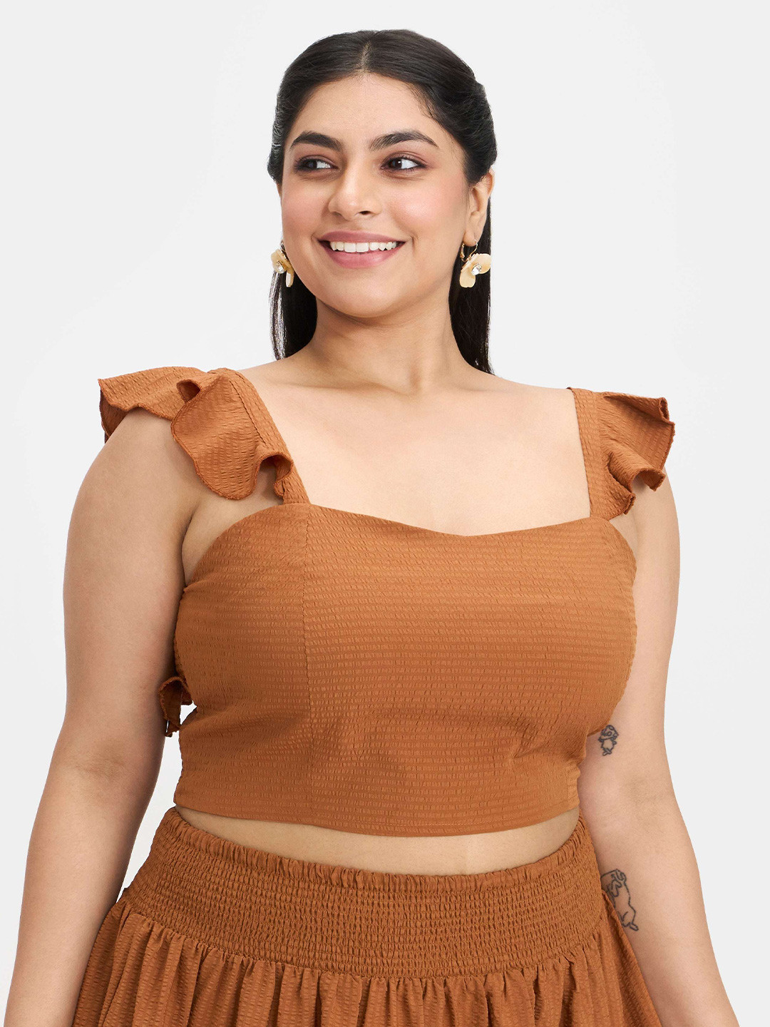Virgio Plus Size Women Polyester Square Neck Regular Solid Flutter Sleeves Plus Size Top