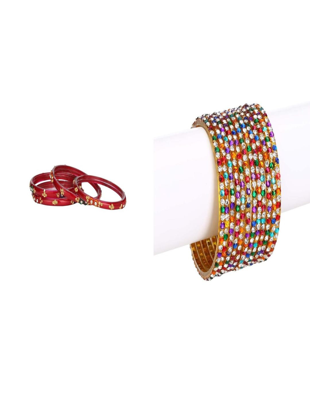 Somil Set of 16 Artiificial Beads & Stone Glass Bangles