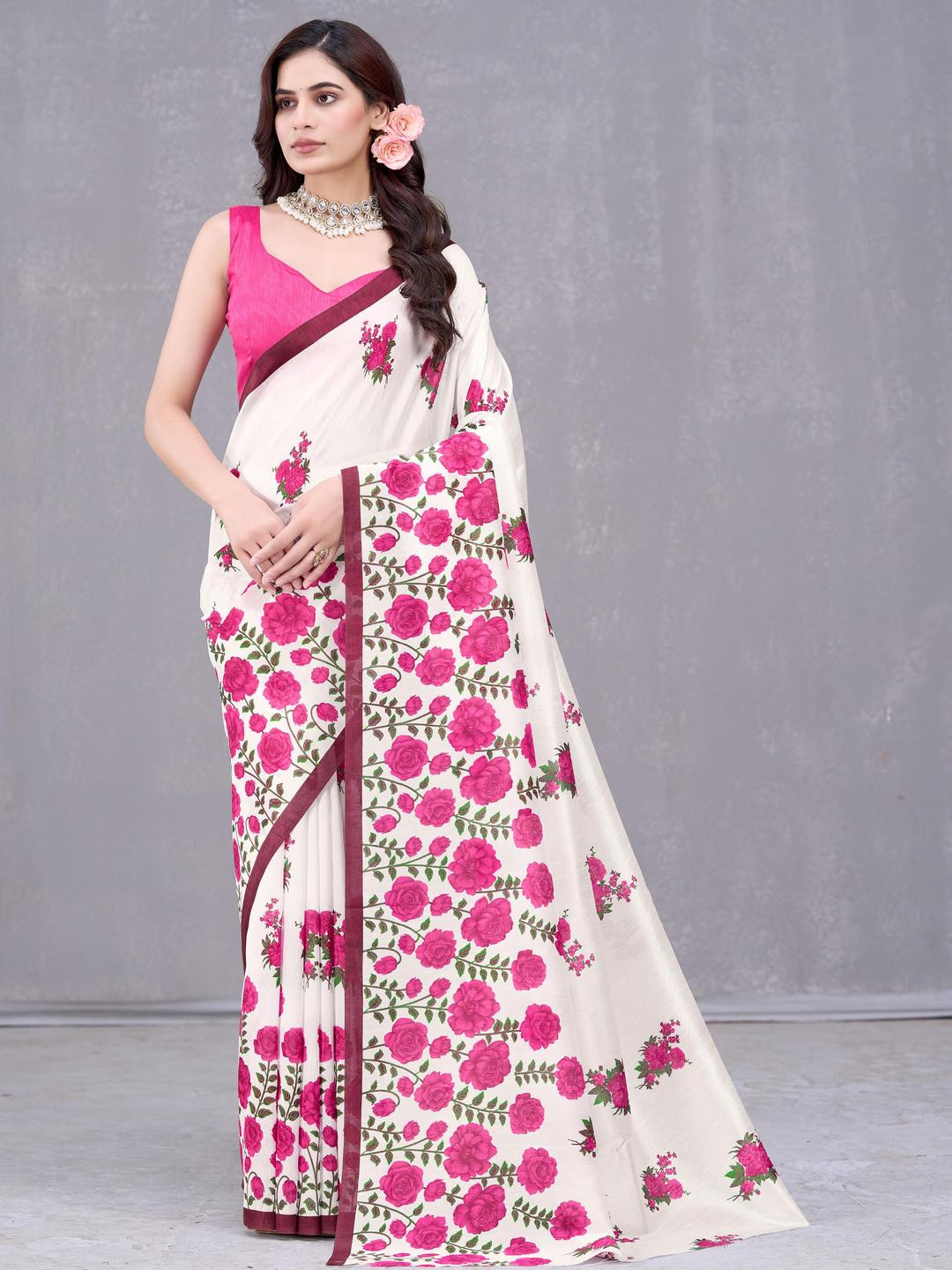 Garden Vareli Women Cationic Floral Printed Saree With Blouse Piece