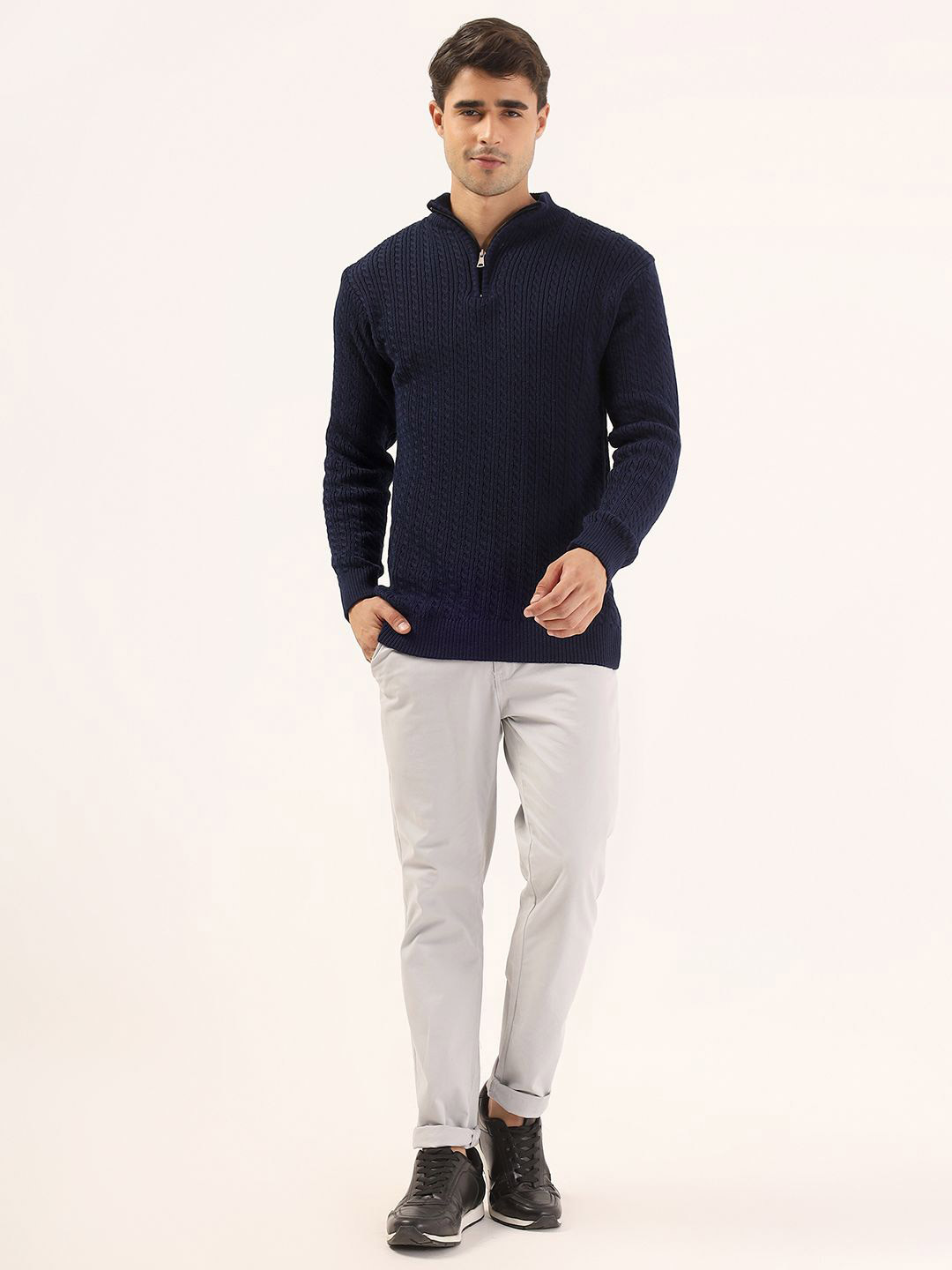 Kveto style redefined Men Cable Knit Half-Zipper Pullover Sweater