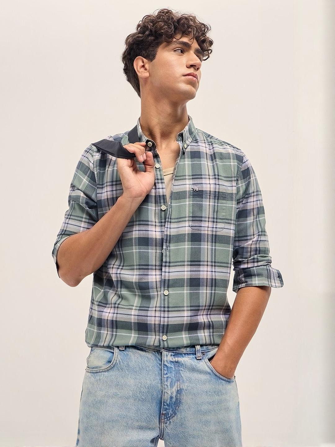 THE BEAR HOUSE Tartan Checks Checked Slim Fit Pure Cotton Casual Shirt