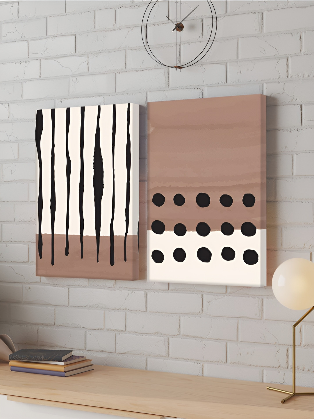 Myntra Elegant Homes Set of 2 Abstract Geometric Lines & Dots Print Canvas Wall Paintings