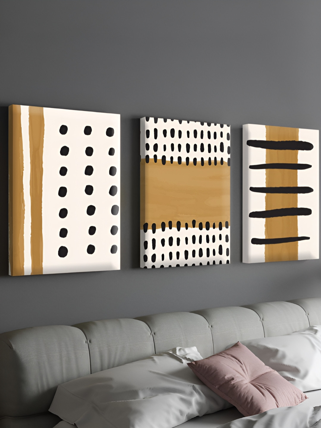 abstract Geometric shapes, lines & Dots Print Stretched Canvas Painting Abstract Wall Art