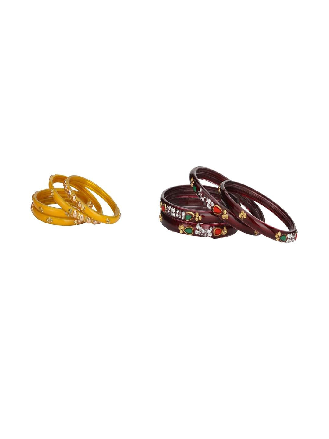 Somil Combo Bangle Set For Women | Traditional Daily Bangles | Perfect For Parties & Functions, Combo Of 2 Set, Yellow, Maroon