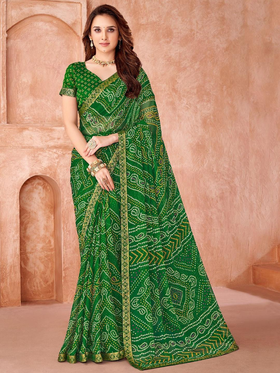KALINI Bandhani Printed Bandhani Saree With Embroidered Border