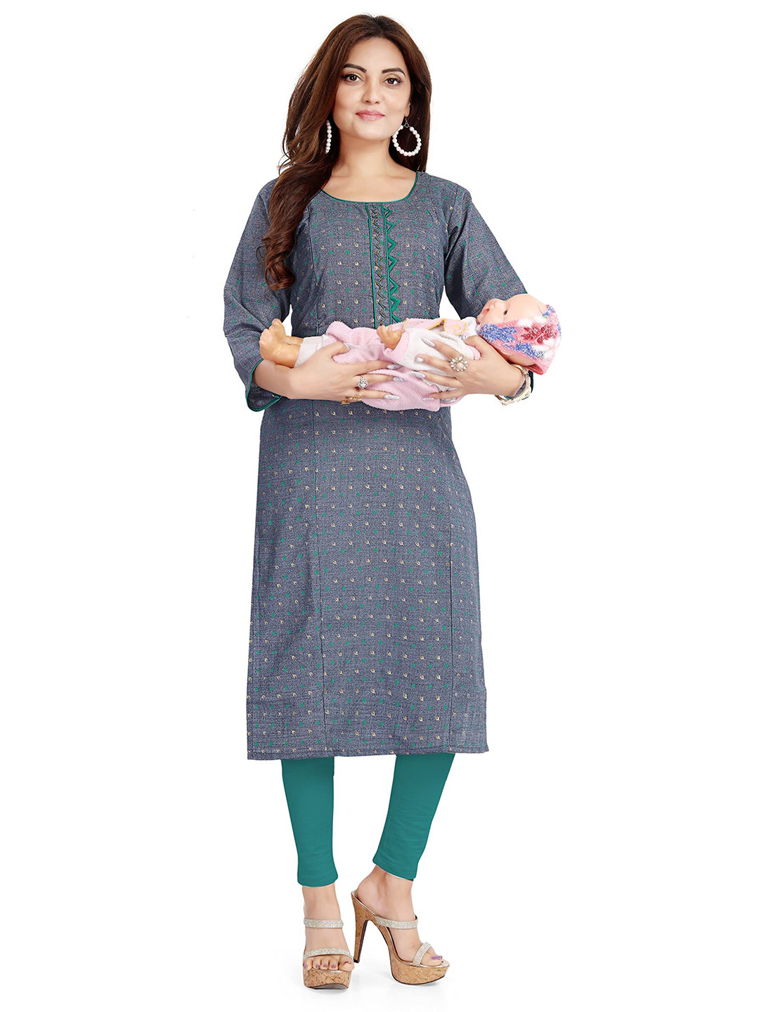 B2F Manufacturing & Designing Kurti Geometric Printed Round Neck Cotton Maternity Kurta