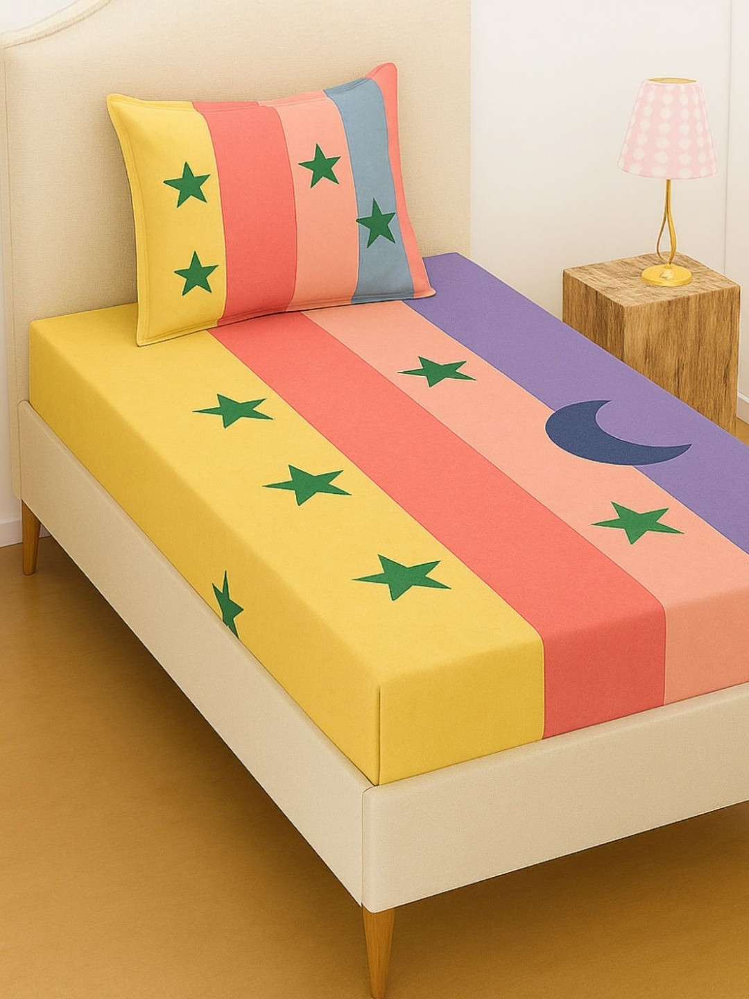 INDHOME LIFE Blue 220 TC Cotton Single Bedsheet with 1 Pillow Covers 60 x 90 inches