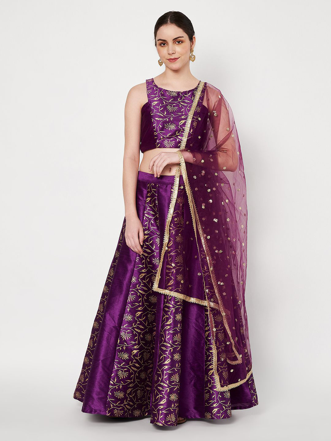 studio rasa Printed Kalidaar Block Print Dupion Silk Lehenga & Blouse With Dupatta