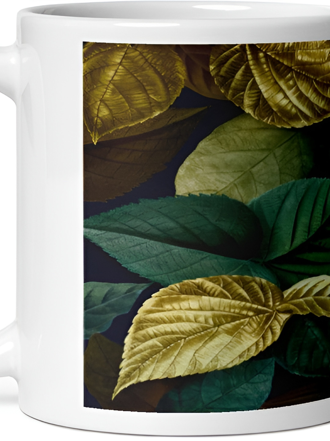 Mr UVD White & Green Leaves Printed Ceramic Mug 350ml