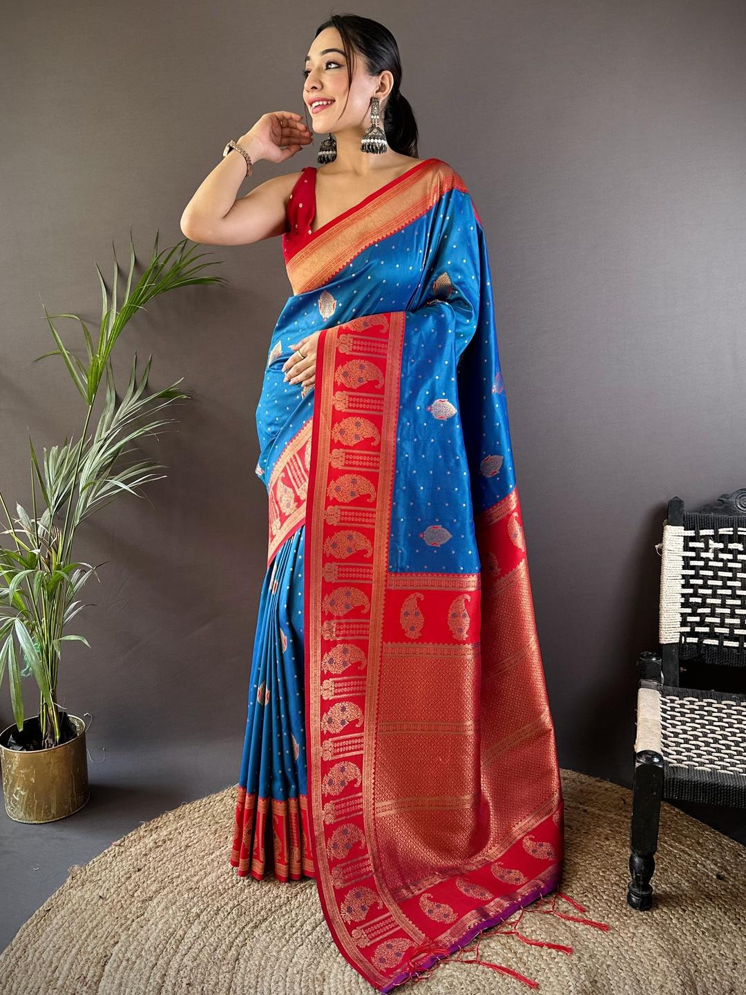 KALINI Blue Banarasi Woven Design Saree With Unstitched Blouse Piece