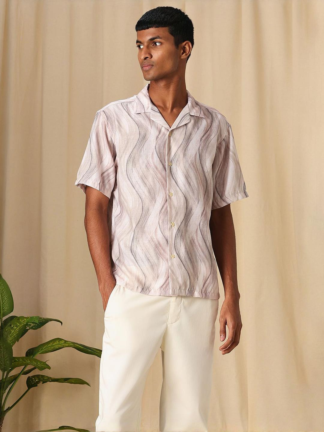 4 TRIPLE O FIVE O BY MUFTI Men Relaxed Fit Abstract Printed Cuban Collar Casual Shirt