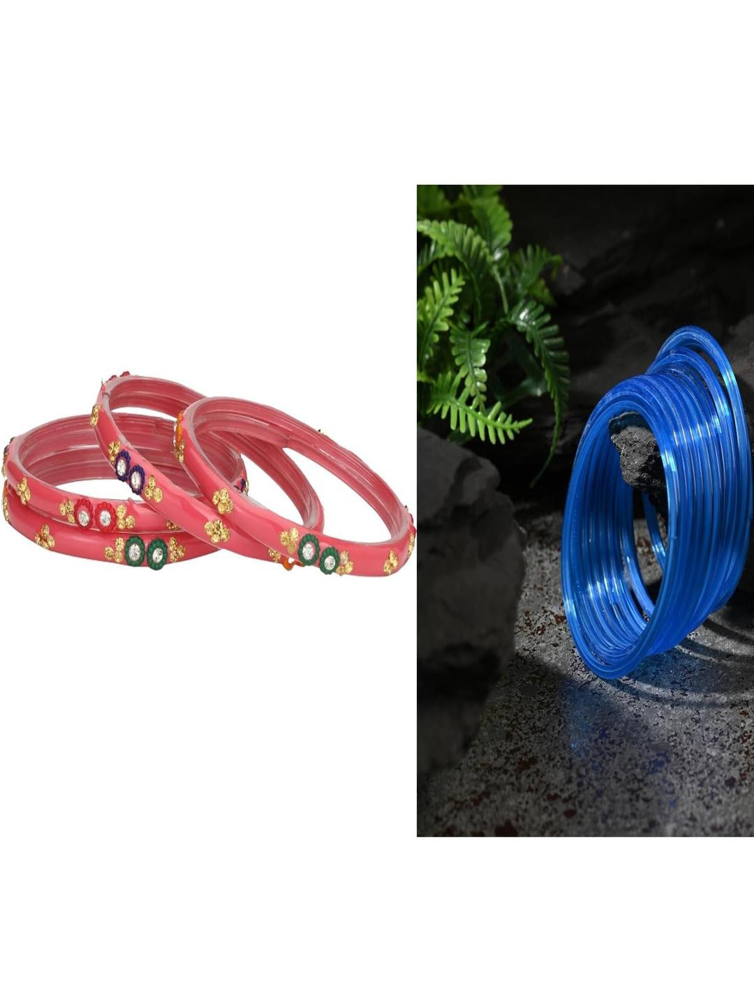 Somil Elegant Combo Glass Bangle Set | Handmade Traditional Chudi For Women | Perfect For Daily & Occasion Use, Combo Of 2 Set, Gajri, Blue