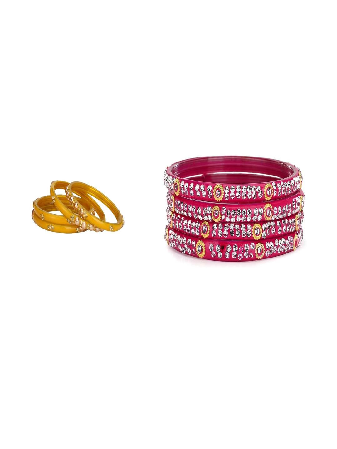 Somil Combo Bangle Set For Women | Traditional Daily Bangles | Perfect For Parties & Functions, Combo Of 2 Set, Yellow, Pink