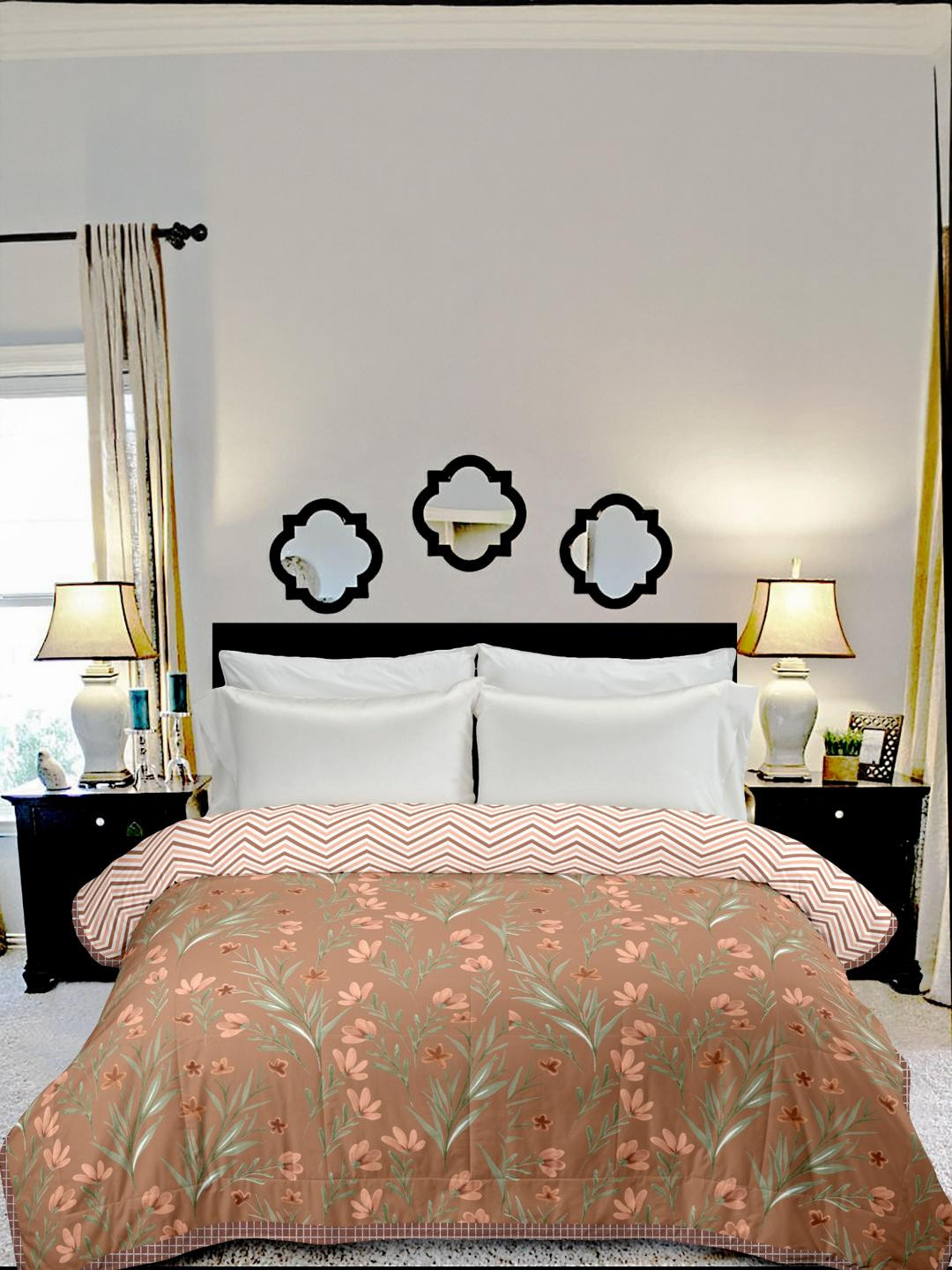 Anadhika Brown 180TC Floral Double Bed Dohar
