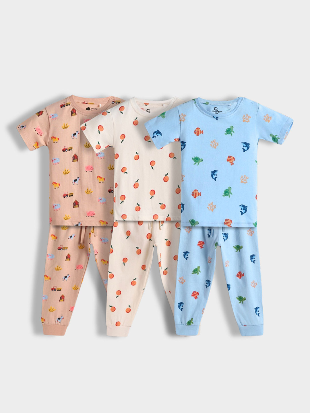 Orange Sugar Kids Pack Of 3 Printed Pure Cotton T-shirts with Pyjamas