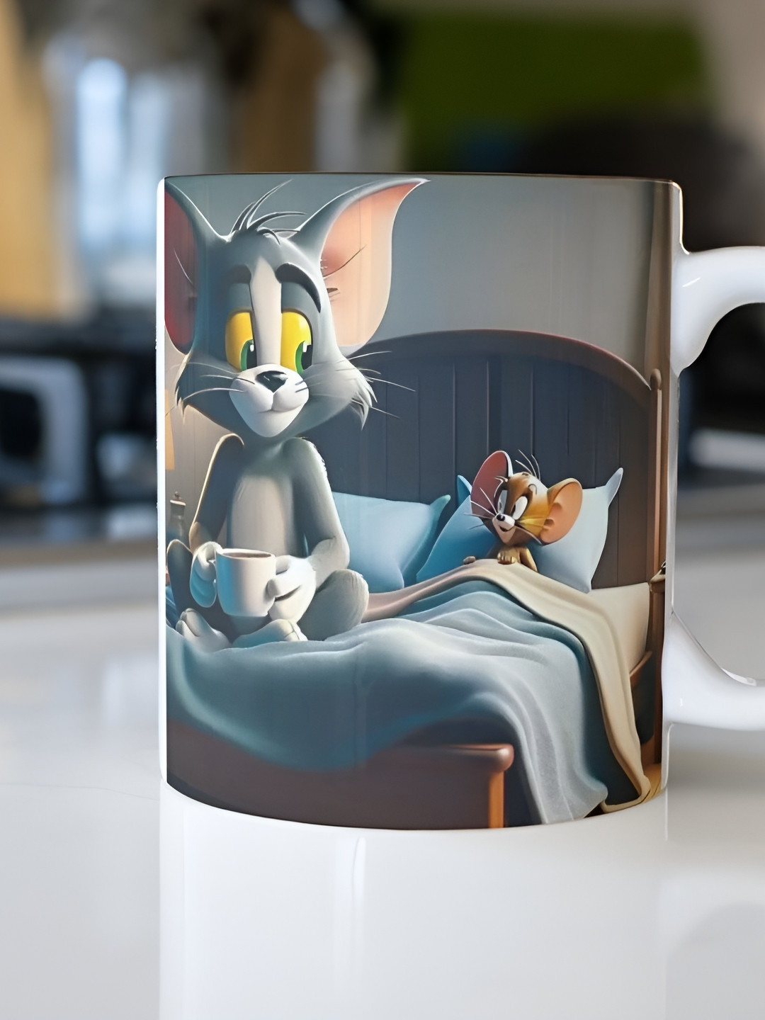 Mr UVD White & Grey Cartoon Characters Printed Ceramic Glossy Mug 350 ML