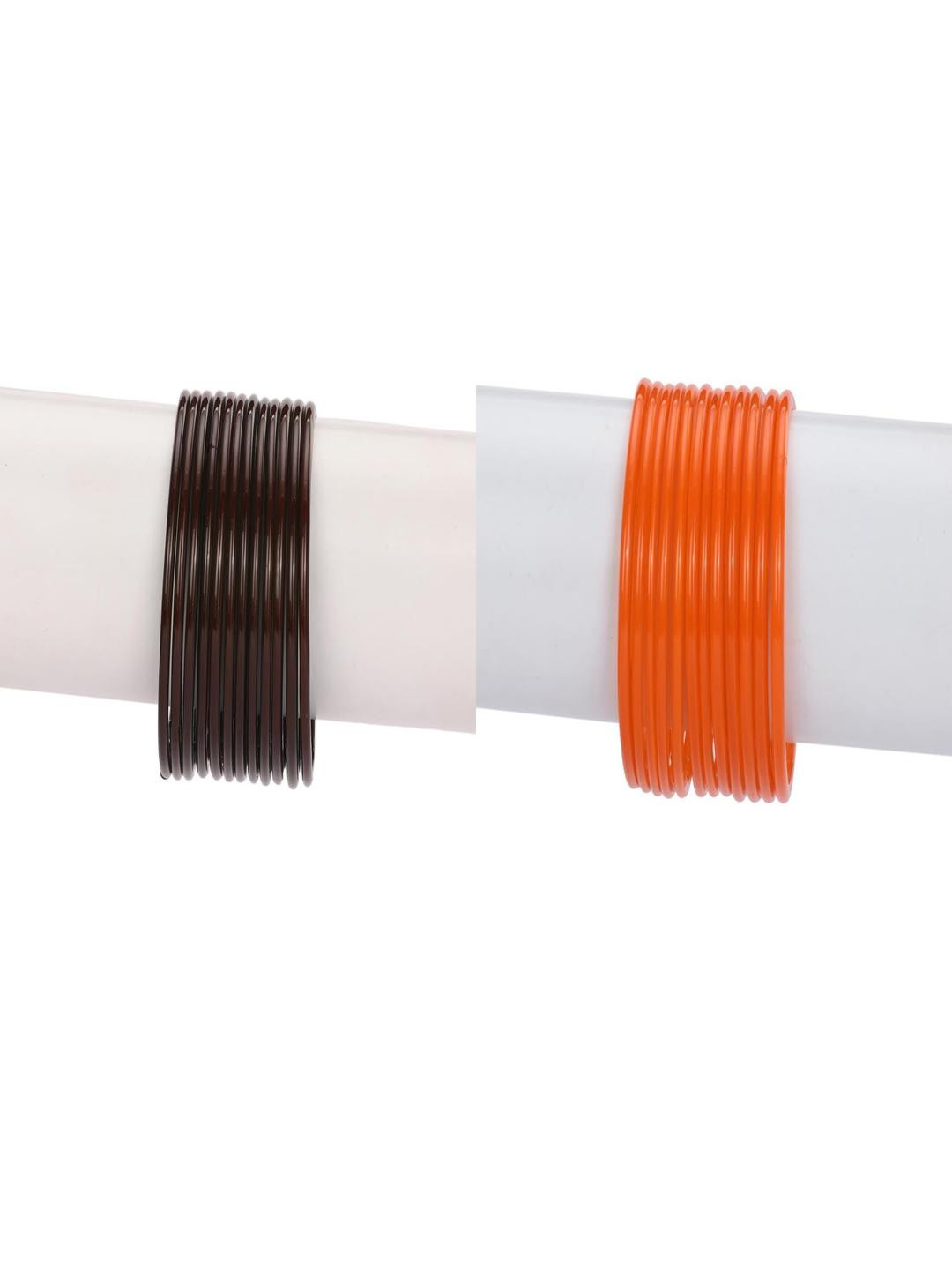 Somil Elegant Plain Glass Bangles Set For Women Handmade Traditional Chudi For Daily & Festive, Party, Function For Everyday & Special Occasions, Pack Of 24, Brown, Orange