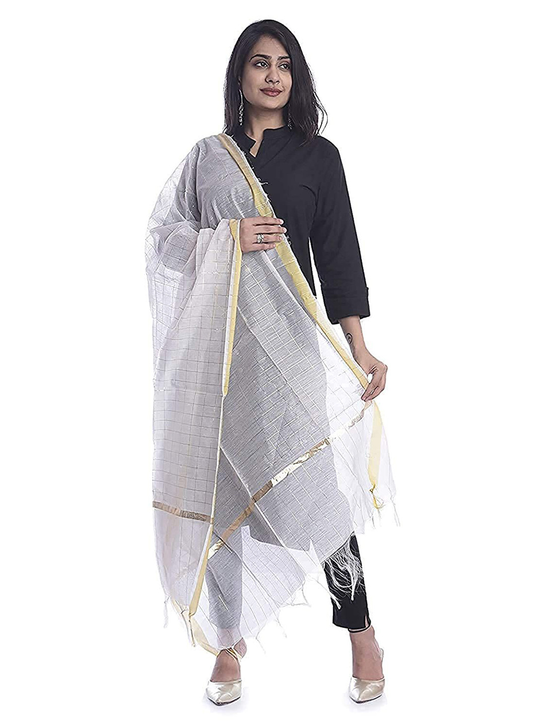 Kemza Checked Chanderi Silk Dupatta With Zari
