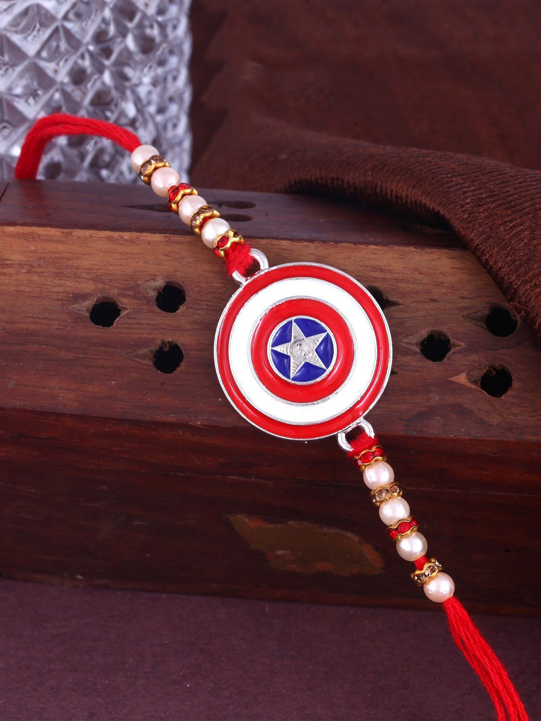 Vighnaharta Stones Studded & Beaded Captain America Thread Rakhi