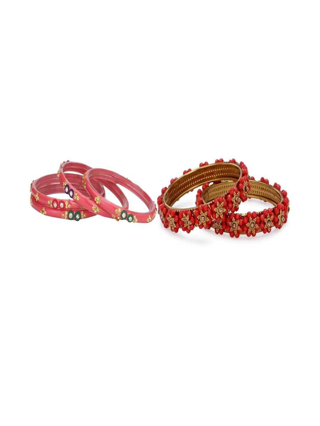 SOMIL Set Of 6 Red And Orange Bangles