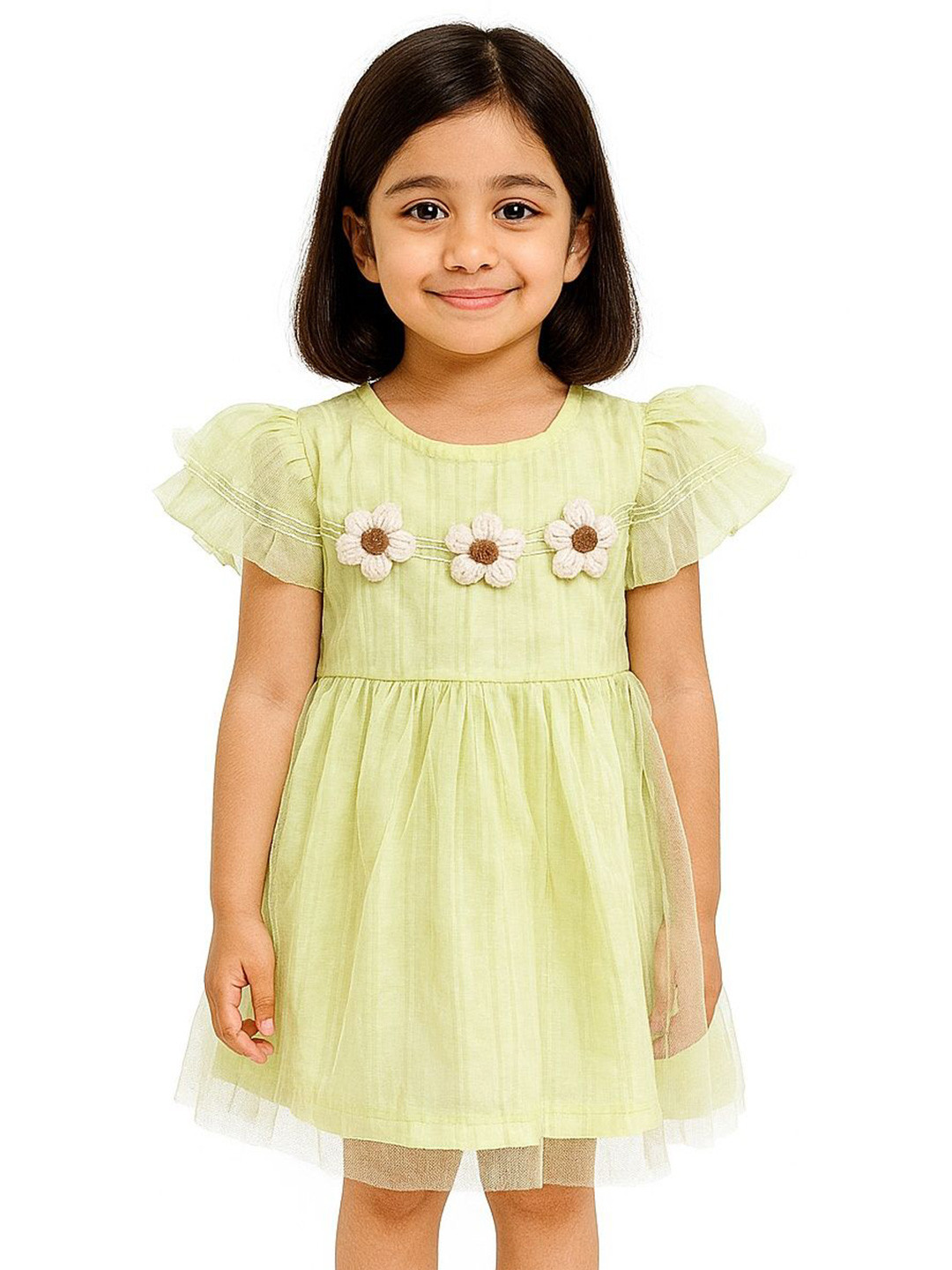 POP STREET KIDS Girls Daisy Garland Flutter-Sleeve Tulle  Dress