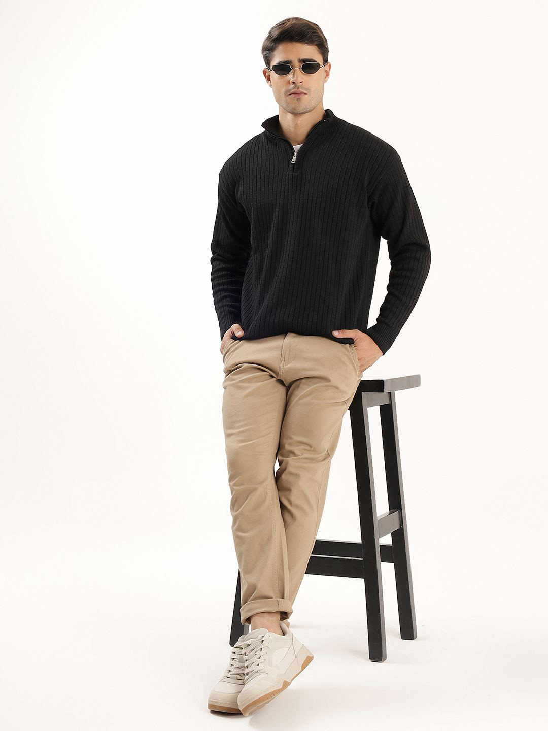 Kveto style redefined Men Ribbed Mock Collar Long Sleeves Pullover Sweater