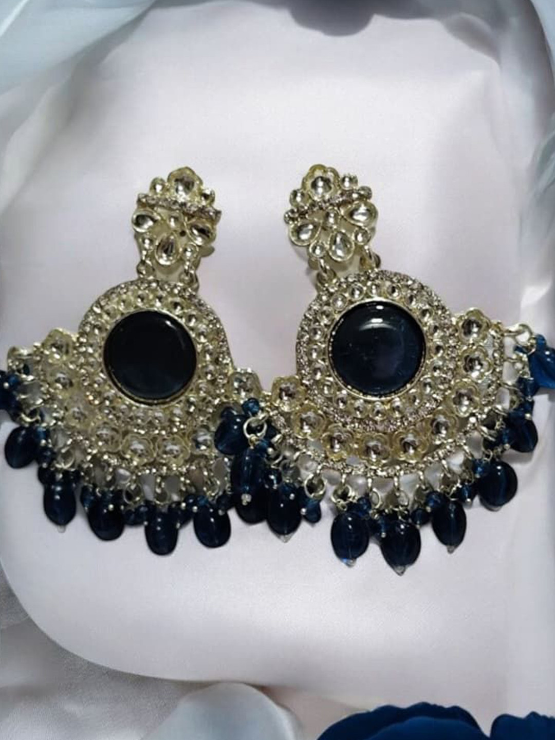 Awaglamm Fashion Brass-Plated AD Studded & Beaded Chandelier Circular Drop Earrings