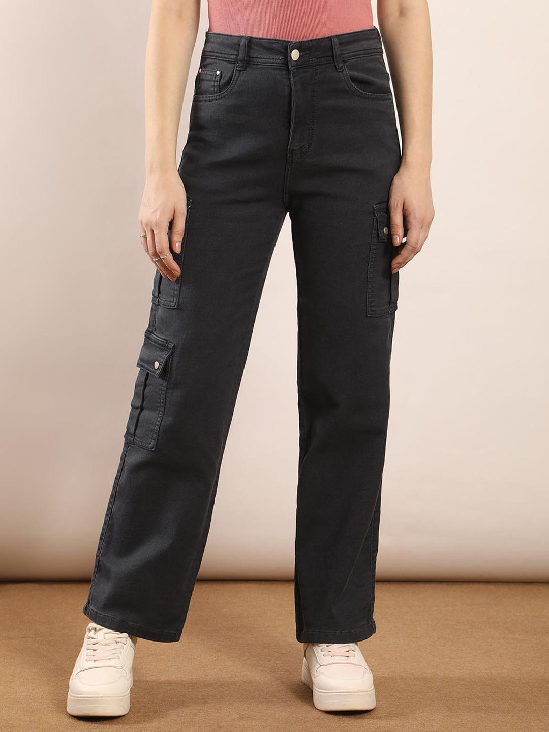 FIREAGE Women Vegas Wide Leg High-Rise Stretchable Cargo Jeans