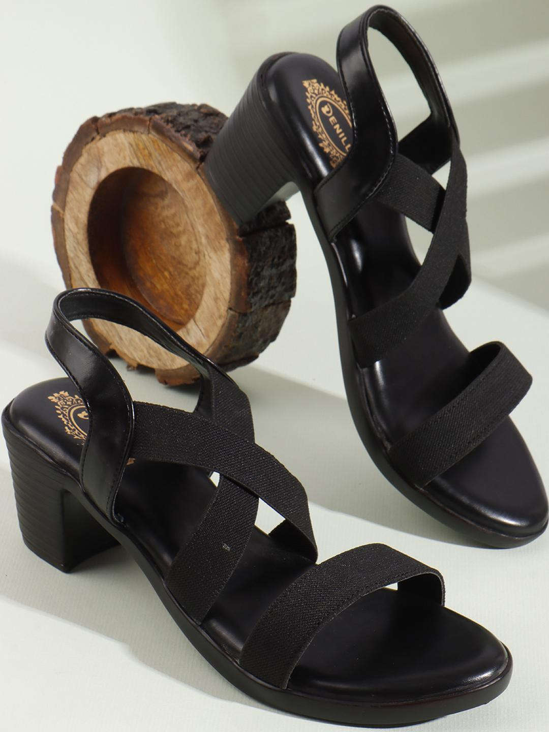 Denill Women Black Gladiator Heels