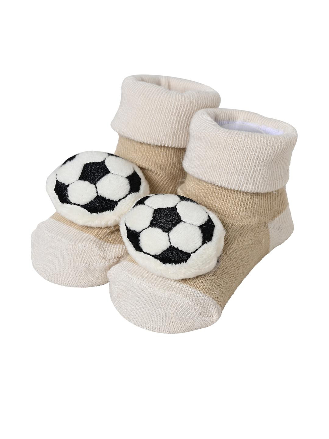 ME Stores Unisex Kids Pack of 1 Beige And White Anti-Skid Silicon support Cotton Socks