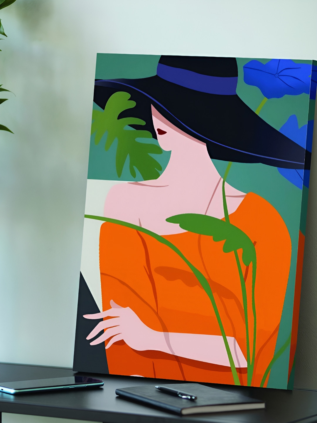 Myntra Elegant Homes Multicoloured Single Piece Black Hat Lady Wall Paintings