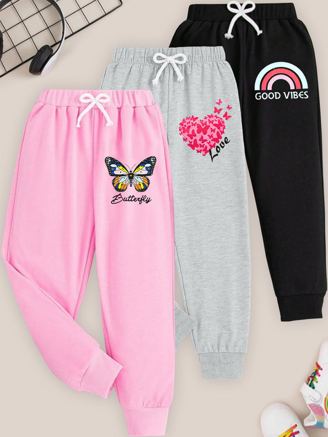 Kuchipoo Girls Track Pants - Pack of 3 ( Multi-Colored)