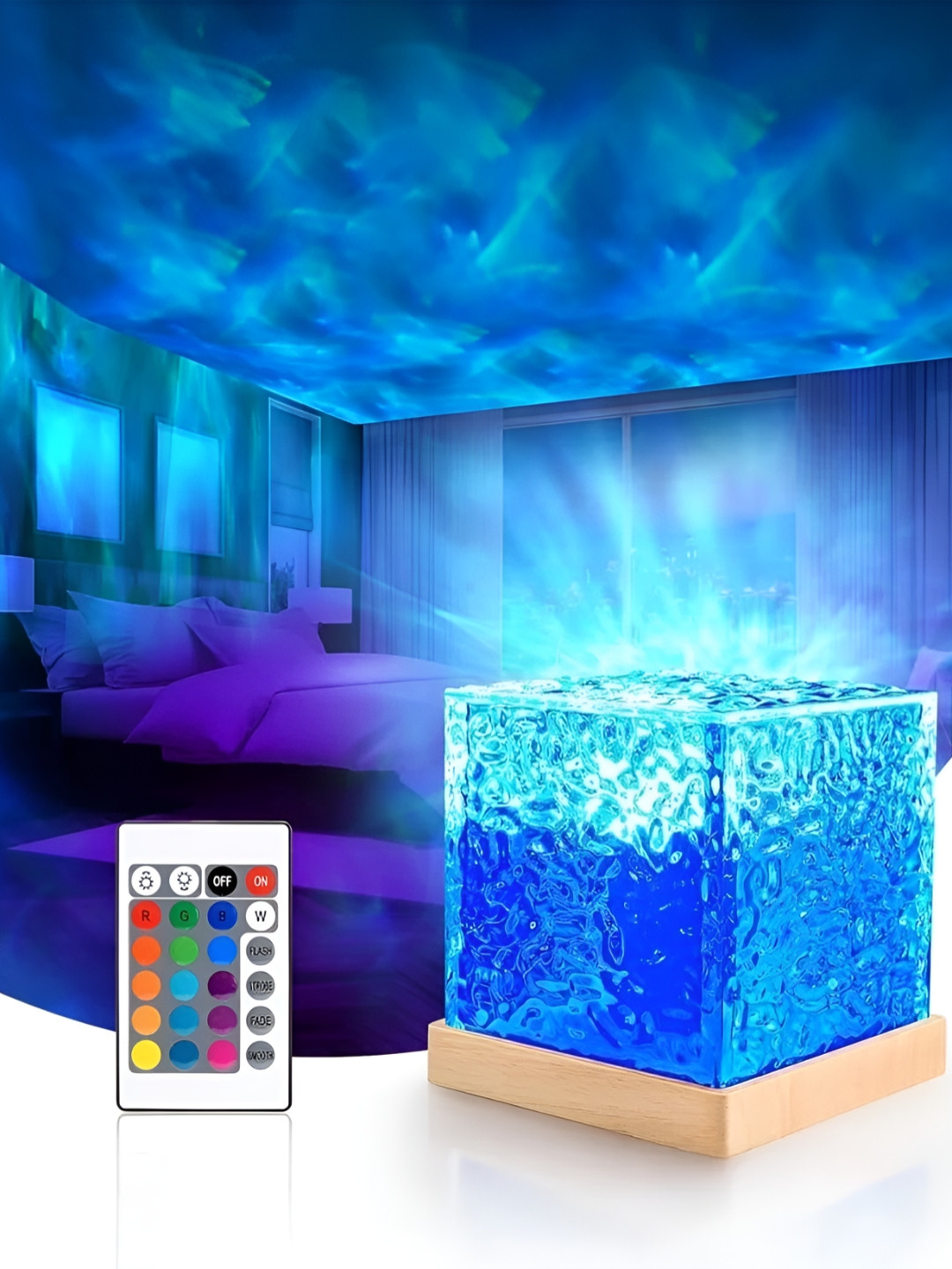 EarthCraft Blue Square Acrylic Table Lamp With Adjustable Cord And Bulb