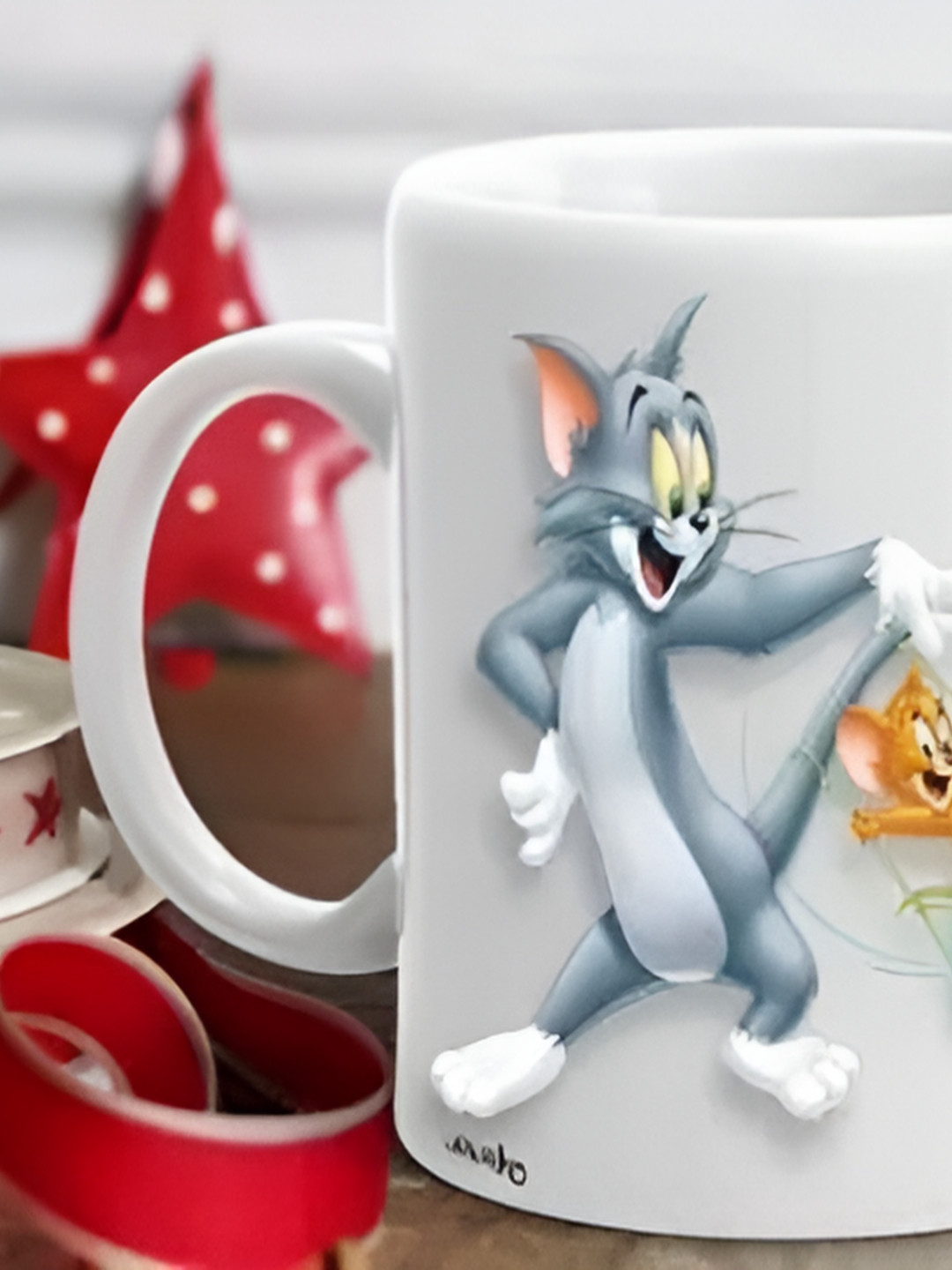 Mr UVD White And Grey Cartoon Characters Printed Ceramic Glossy Mug - 350 ml