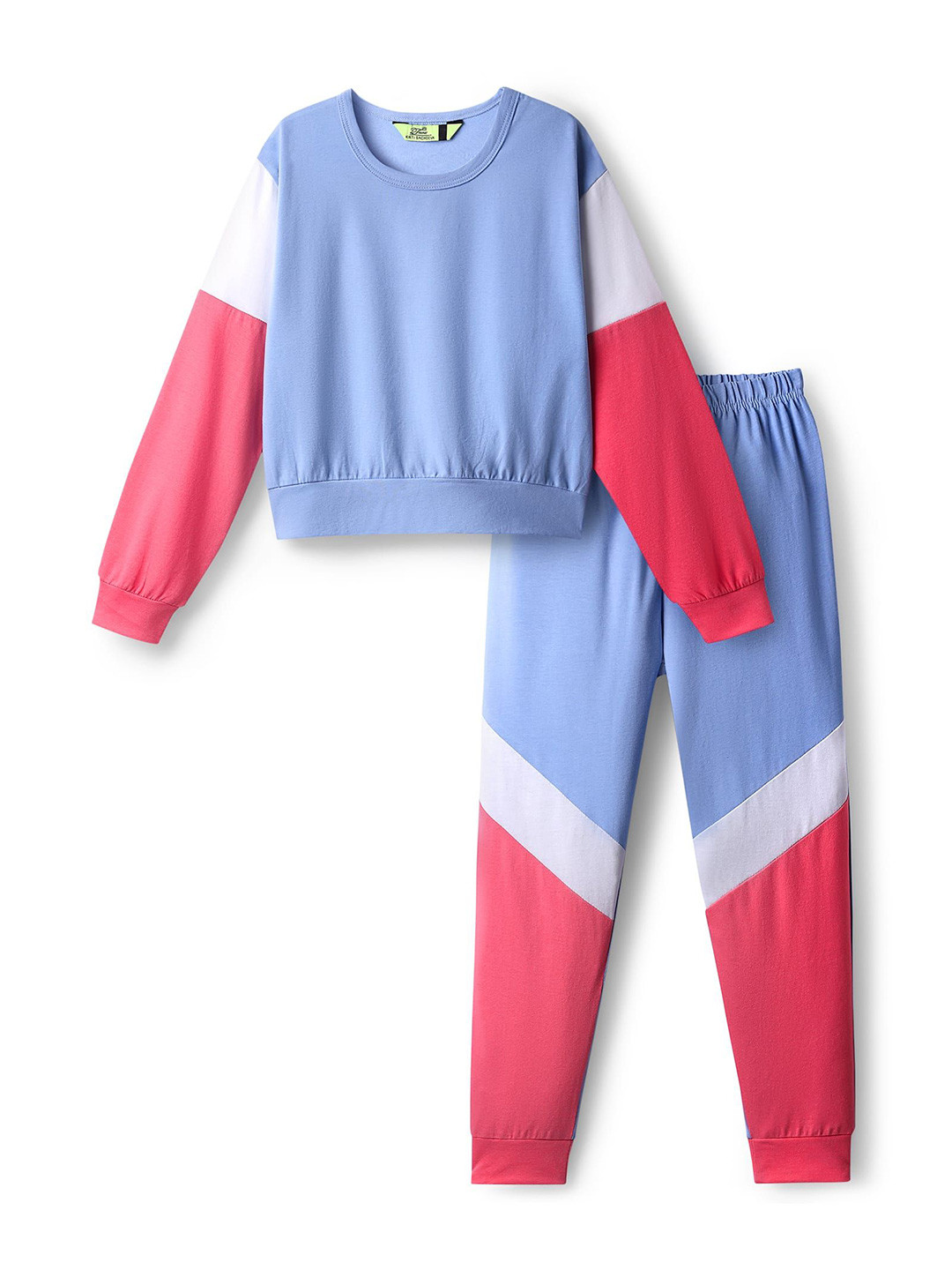 Tiara Girls Colourblocked Pure Cotton Jersey Sweatshirt With Jogger