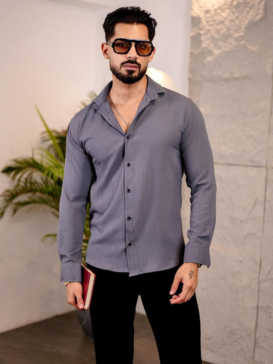 VORTEX Texture Spread Collar Long Sleeves Original Shirt