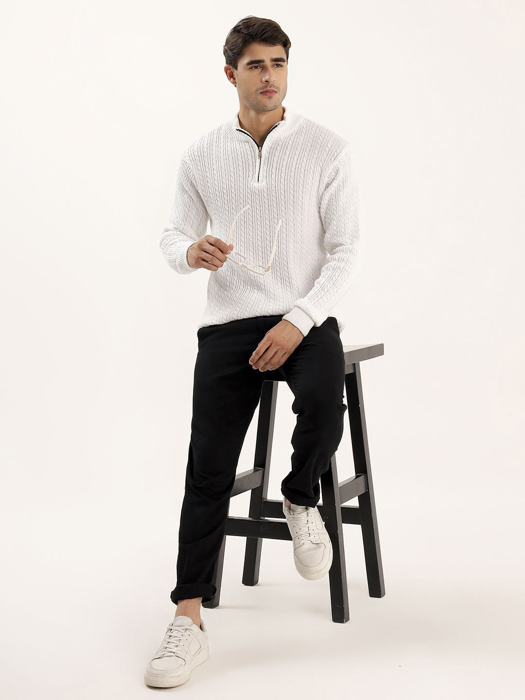 Kveto style redefined Men Half-Zipper Cable Knit Pullover