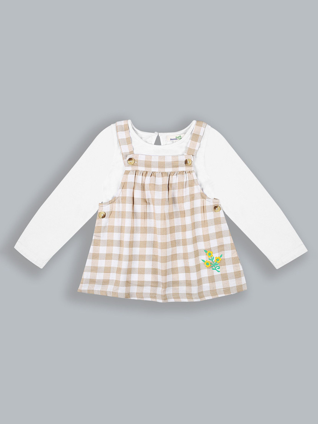 ShopperTree Girls Checked Dungarees With T-shirt